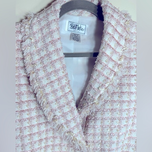 Vintage Bob Mackie Studio Striped Tweed Pink and off white Blazer Jacket Sz 10 - Picture 4 of 10